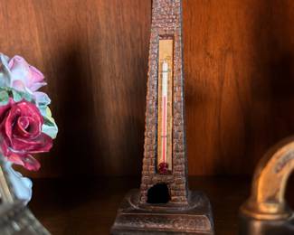 Antique Decorative Obelisk Thermometer Marble Base