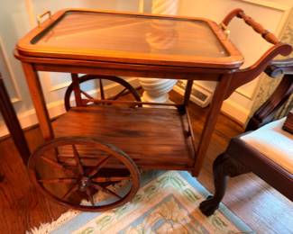 Vintage Wood and Glass Serving Bar Cart Tea Trolley