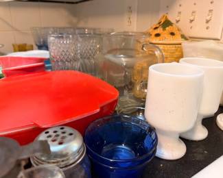 Red Pyrex Dish Milk Glass Compotes Cobalt Bowl Flower Frog Kitchen