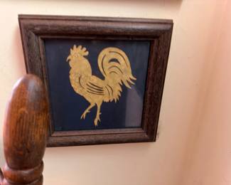 Gold Rooster Silhouette Framed Art Dark Background Country Kitchen Decor
