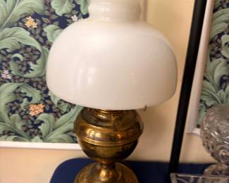 Antique Brass Oil Lamp White Milk Glass Globe Shade Victorian Lighting