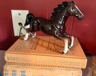 Black Ceramic Horse Figurine Vintage Cookbooks Huntsville Heritage Stack Books