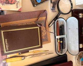 Desk Accessories Leather Journal Magnifying Glass Pens Photo Frame Office Vintage