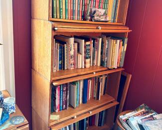 Wooden Bookcase Shelves Books Library Collection Red Wall Study Furniture