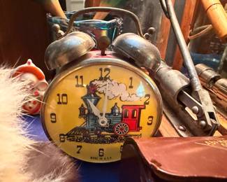 Vintage Train Locomotive Alarm Clock Silver Metal