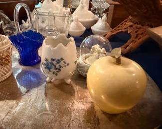 Cobalt Blue Glass Vase Milk Glass Ceramic Apple Collectibles