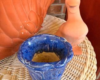 Blue Pottery Planter Pink Ceramic Vases Wicker Tray Fireplace