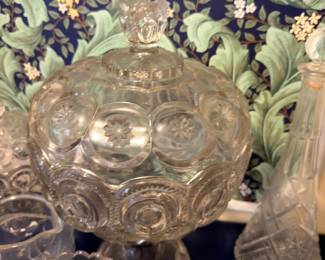 Clear Pressed Glass Punch Bowl Compotes Serving Dishes Antique