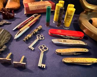 Vintage Pocket Knives Skeleton Keys Shotgun Shells Swiss Army