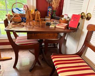 Mahogany Dining Table Upholstered Chairs Baskets Games Brass