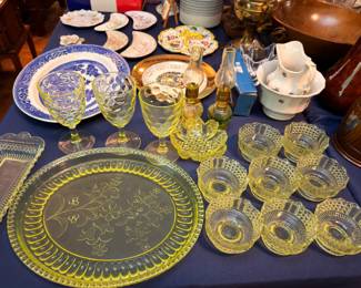 Yellow Amber Depression Glass Collection Plates Goblets