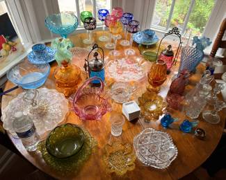 Pink Blue Green Amber Art Glass Bowls Compotes Candy Dishes
