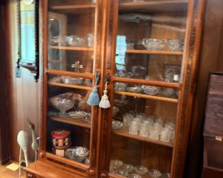 Wooden China Cabinet Hutch with Glass Shelves Crystal Display