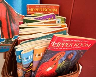 Basket Books Magazines Upper Room Devotional France Travel Vintage Reading