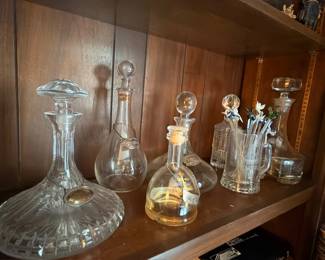 Crystal Glass Decanters Stoppers Stemware Collection Shelf