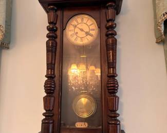 Antique Carved Wood Wall Clock with Pendulum