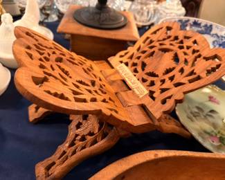 Carved Wood Butterfly and Decorative Wooden Bowls