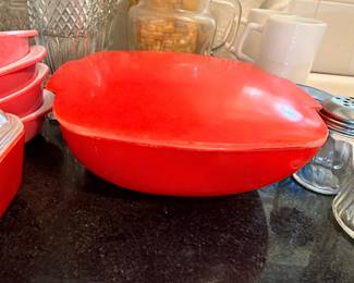 Large Red Pyrex Oval Casserole Dish Hostess Vintage Kitchen Ovenware