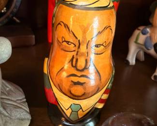 Hand Painted Asian Character Face Ceramic Vase Colorful