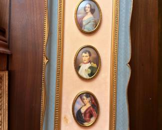 Framed Miniature Portrait Paintings Ornate Gold Blue Frame