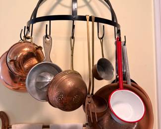 Hanging Pot Rack with Copper Pots and Pans