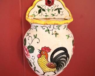Ceramic Rooster Wall Pocket Planter Hand Painted Yellow Black Country Kitchen