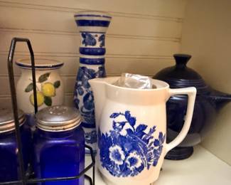 Blue White Pitcher Cobalt Glass Jar Tall Vase Black Pottery Lemon Jar