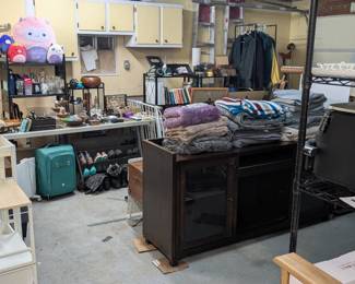 TV stand, blankets, luggage, shelves, drawers, craft carts, women's shoes, space heater, squishmallows, and more.