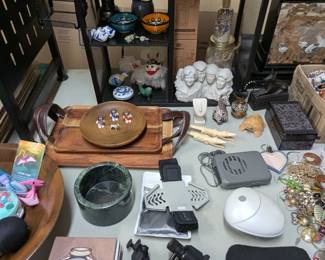 Misc. items, wood bowl and trays, decor, art, phone mounts, cup holders, head massager, coasters, and more.