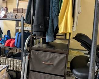 Clothing closet drawer organizer, women's jackets and coats, step ladder.