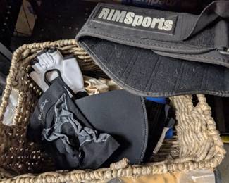 Misc. weight belt, compression sleeves, workout gloves.