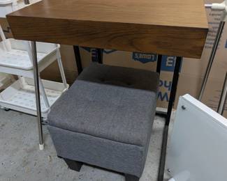 Side table with drawer, foot rest with storage.
