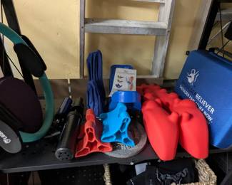 Misc. fitness workout and pain relief equipment, Shoulder Reliever (good for physical therapy and strengthening), trigger point relief, and more.