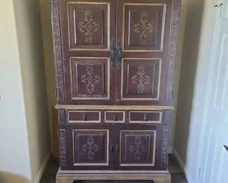 HY103Vintage Piainted Armoire With Distressed Finish Pickup in Fallbrook