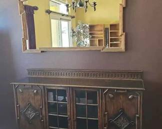 HY106VAntique Jacobean Style Bookcase Or Side Board And Wall Mirror Pickup in Fallbrook