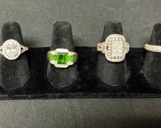KN299RVJewelry 925 Rings, Dark Green And Clear Stones