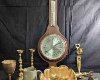 CT357Clock Weather Station, Korean Brass, And Stangl Granada Gold