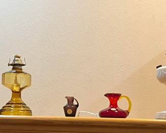 Alladin and Amber Oil Lamps, Amberina Glass & other Trinkets
