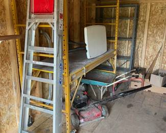 Ladder, Scaffold and shelving.