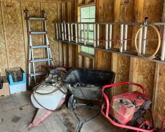 Sprayer, Spreader, Goliath Ladder, and Extension Ladder.