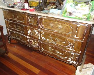 Distressed marble top dresser