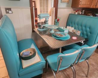 Retro Dinette Set w/chrome table, benches & chairs