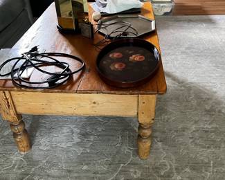 Primitive pine table cut down to coffee table height