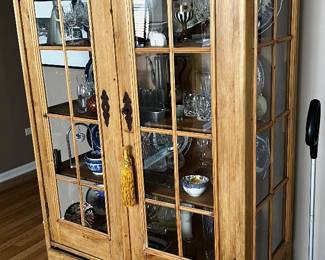 Primitive pine cabinet, altered with glass