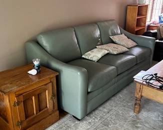 Craftmaster leather sofa, sage green