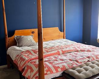 King size adjustable mattress with primitive style pencil post bed frame 