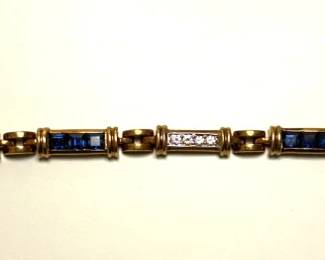 Diamond and sapphire 14 kt gold bracelet