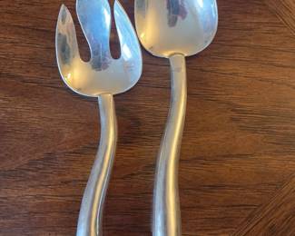 Heavy two-piece Mexican silver salad set by Lopez G