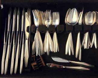 Sterling silver flatware set by Reed and Barton, Diamond pattern. Service for 14. 