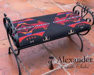 Pendleton fabric wrought iron bench